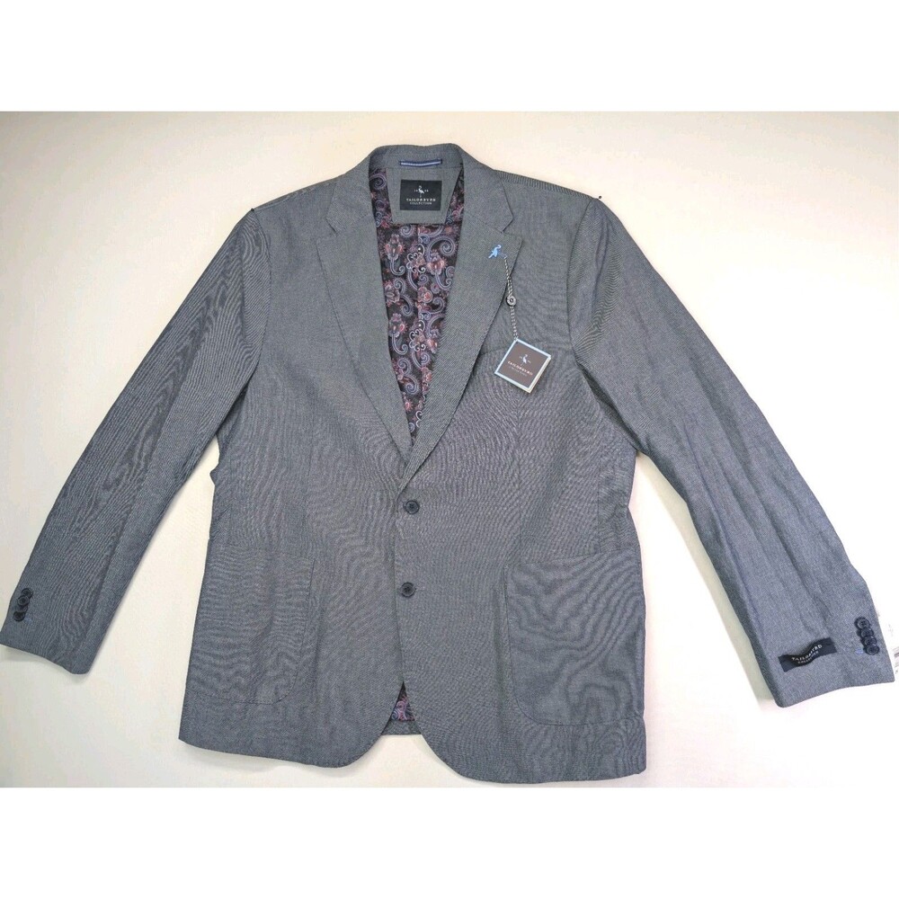 NWT TailorByrd Blue Sport Coat 46L Mens Cotton Blazer Dark Indigo Paisley Lining